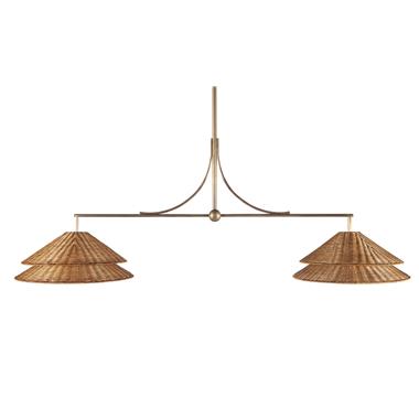 Halo Two Arm Bar Pendant 18" Shallow - Soft Brass/Woven Shade
